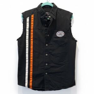 Harley-Davidson Men's Black Full Button Up Motorcycle Vest Size M Dirt Track